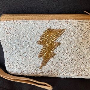 Gold and White Beaded Clutch wristlet